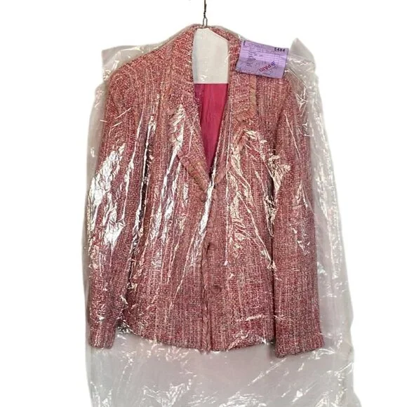 Vintage 1980s RL Richard NY Pink Tweed Jacket Size 16 W Button Front & Raw Edge - Picture 9 of 11